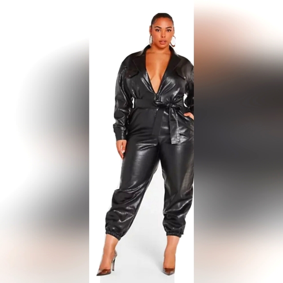 Faux Leather Jumpsuit - Picture 1 of 4